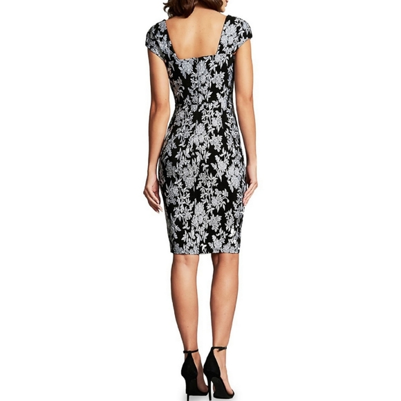 TADASHI SHOJI Floral Jacquard Squarenck Sheath Dress Womens size 0 - Picture 2 of 7